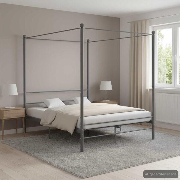 vidaXL Canopy Bed Frame without Mattress Grey Metal 160x200 cm