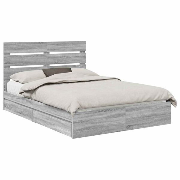 vidaXL Storage Bed Grey Sonoma 150 x 200 cm Engineered Wood