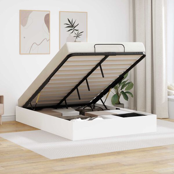 vidaXL Ottoman Bed Frame White 203 x 140 x 25 cm Engineered Wood