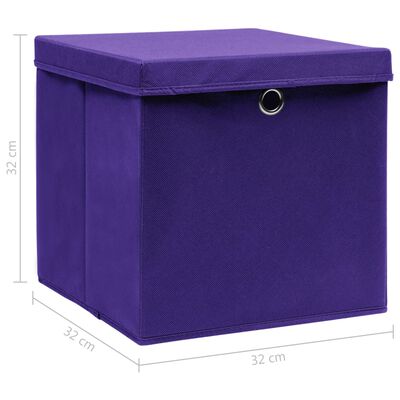 vidaXL Storage Boxes with Lids 10 pcs Purple 32x32x32 cm Fabric