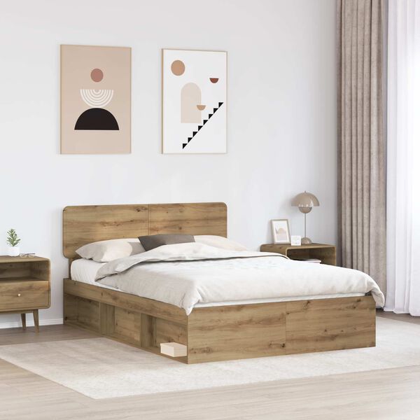 vidaXL Bed Frame Artisian Oak 150 x 200 cm Solid Pine Wood