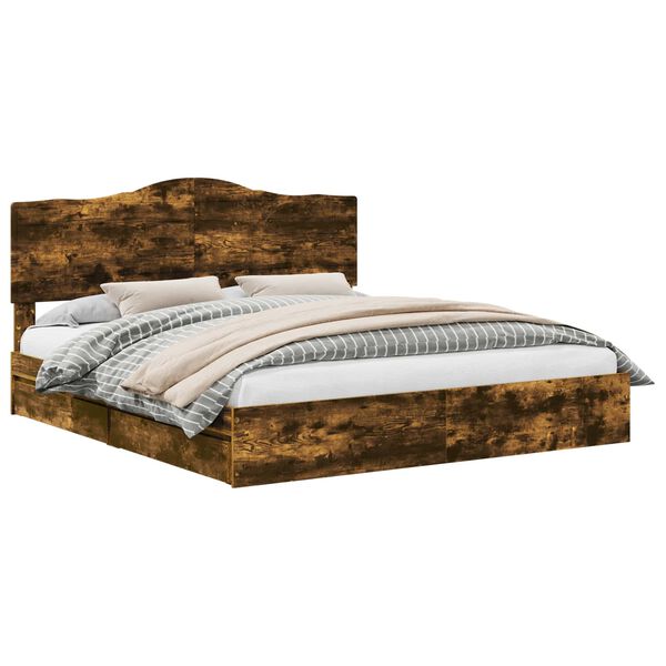 vidaXL Storage Bed with Drawer Smoked Oak 180 x 200 cm Engineered Wood