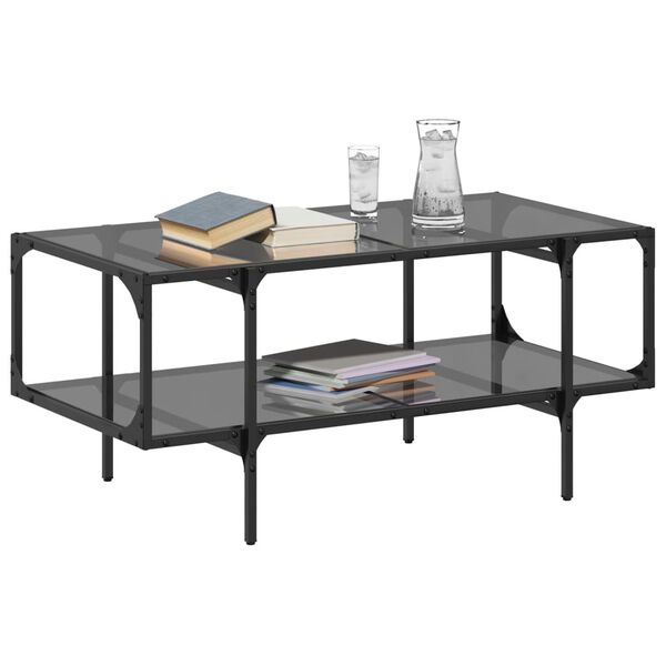 vidaXL Coffee Table with Black Glass Top 98.5x50x45 cm Steel