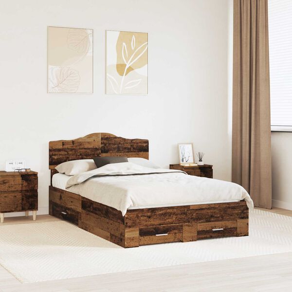 vidaXL Bed Frame with Headboard Old Wood 120 x 190 cm Engineered Wood