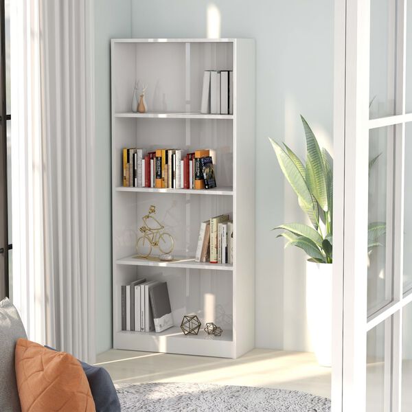 vidaXL 4-Tier Book Cabinet High Gloss White 60x24x142 cm Engineered Wood