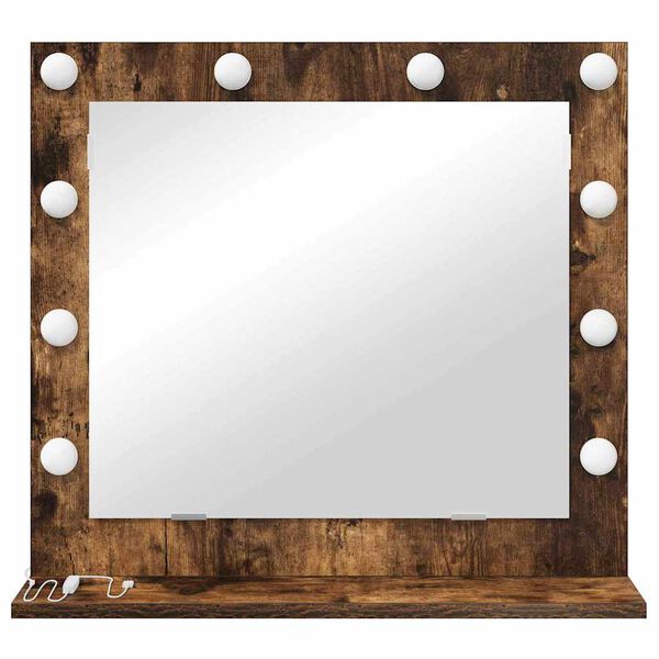vidaXL Vanity Mirror with LED Strip Lights Smoked Oak 60 x 55 x 18 cm
