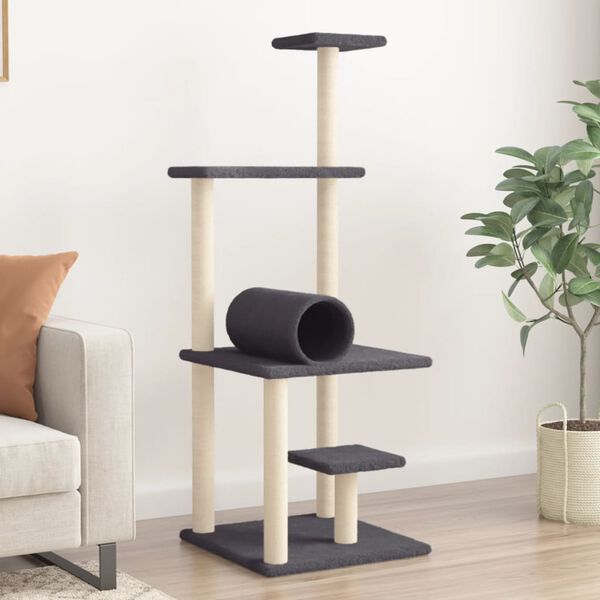 vidaXL Cat Tree with Sisal Scratching Posts Dark Grey 136 cm