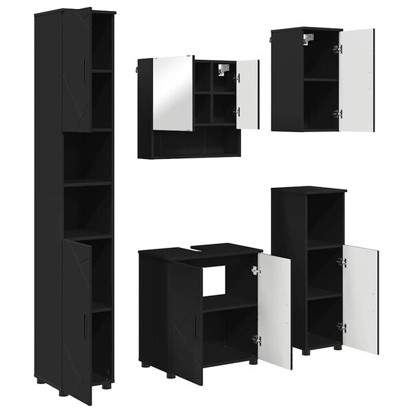 vidaXL Bathroom Furniture Set 5 pcs Black Engineered wood & Metal
