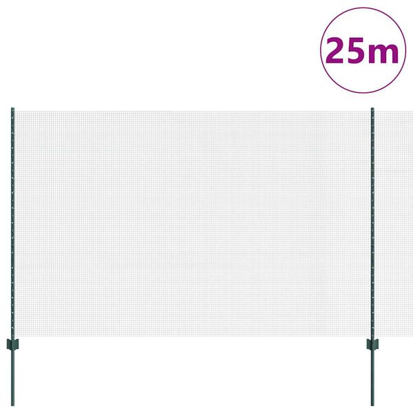 vidaXL Fence with Post Green 1.6 x 25 m Steel and PVC