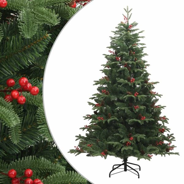 vidaXL Artificial Hinged Christmas Tree with Cones and Berries 240 cm
