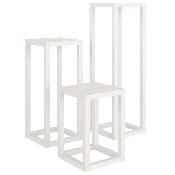 vidaXL 3 Piece Plant Stand Set White Solid Wood Pine