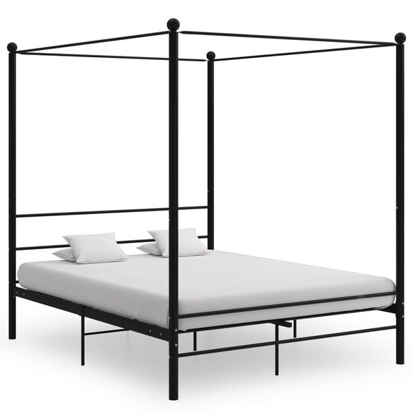 vidaXL Bed Frame with Canopy without Mattress Black 160x200 cm Metal
