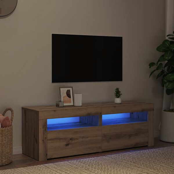 vidaXL TV Cabinet with LED Lights Artisan Oak 120x35x40 cm Engineered Wood