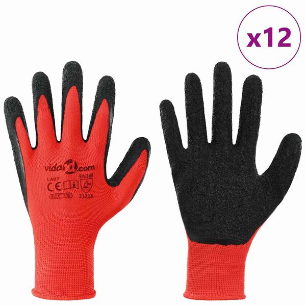 vidaXL Work Gloves 12 pcs Red and Black 7 / S Latex Coating