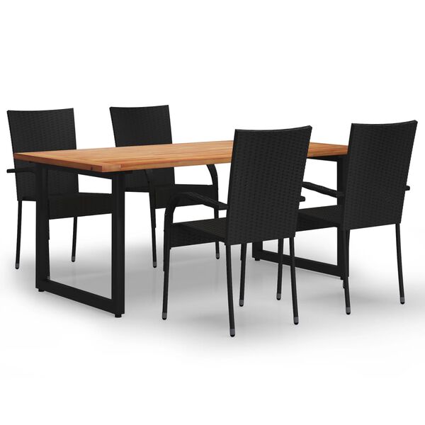 vidaXL 5 Piece Garden Dining Set Poly Rattan Black