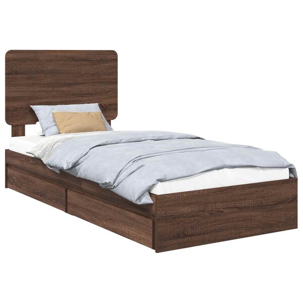 vidaXL Storage Bed with Drawer Brown Oak 90 x 190 cm Engineered Wood