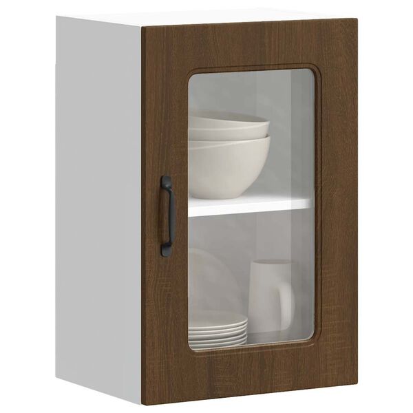 vidaXL Kitchen Wall Cabinet with Glass Door Kalmar Brown Oak Engineered Wood
