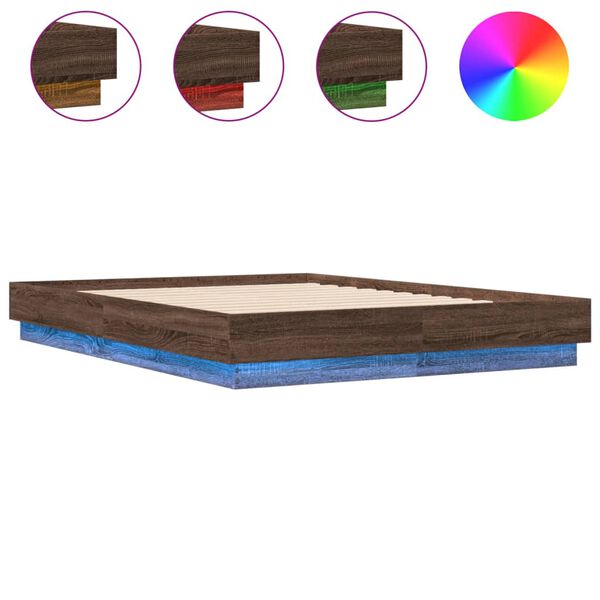 vidaXL Bed Frame with LED without Mattress Brown Oak 120x190 cm Small Double