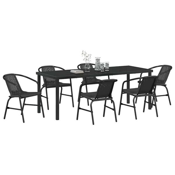 vidaXL Garden Dining Set 7 pcs Black Powder-Coated Steel