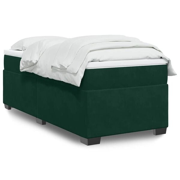 vidaXL Box Spring Bed with Mattress Dark Green 90x200 cm Velvet