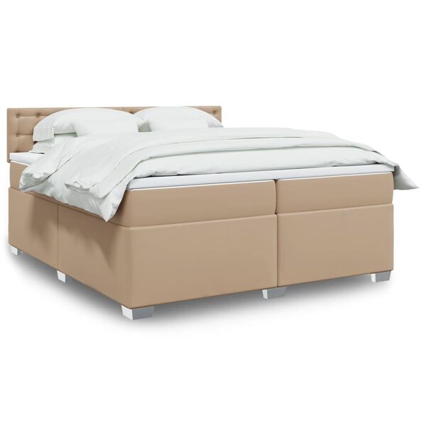 vidaXL Box Spring Bed with Mattress Cappuccino 200x200 cm Faux Leather