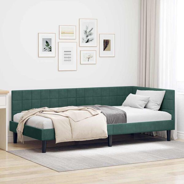 vidaXL Corner Bed Frame with Headboard Dark green 100 x 200 cm Velvet