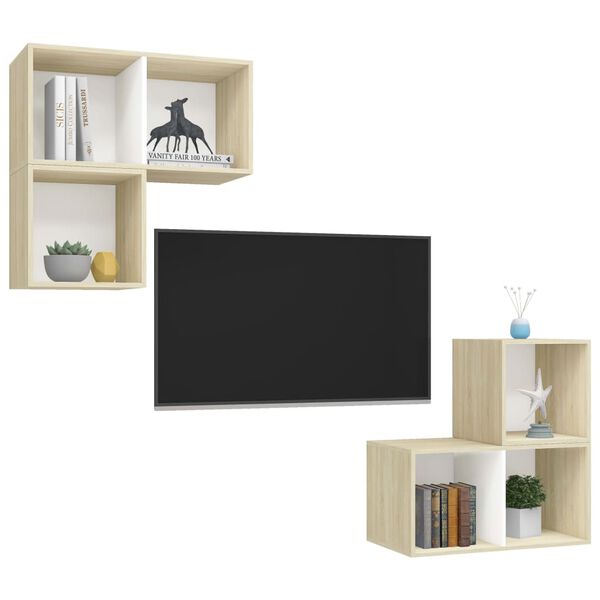 vidaXL 4 Piece TV Cabinet Set White and Sonoma Oak Engineered Wood