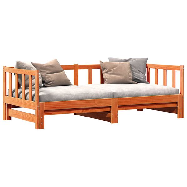 vidaXL Day bed with Trundle Wax Brown 203.5 x 184 x 66 cm
