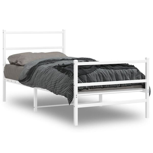 vidaXL Metal Bed Frame without Mattress with Footboard&nbsp;White 90x190cm