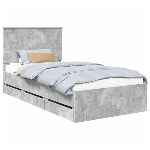 vidaXL Bed Frame with Drawer Concrete Grey 100 x 200 cm Engineer Wood