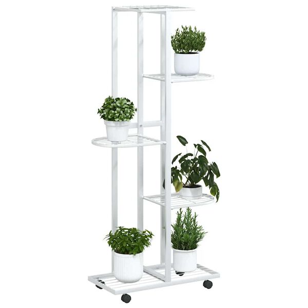 vidaXL 5-Floor Flower Stand with Wheels 44x23x100 cm White Iron