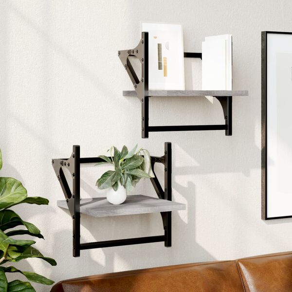 vidaXL Wall Shelves with Bars 2 pcs Grey Sonoma 30x25x30 cm