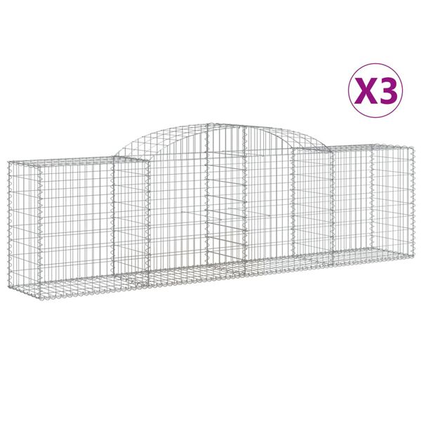 vidaXL Arched Gabion Baskets 3 pcs 300x50x80/100 cm Galvanised Iron
