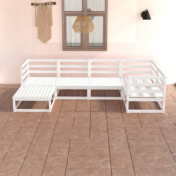 vidaXL 6 Piece Garden Lounge Set White Solid Wood Pine