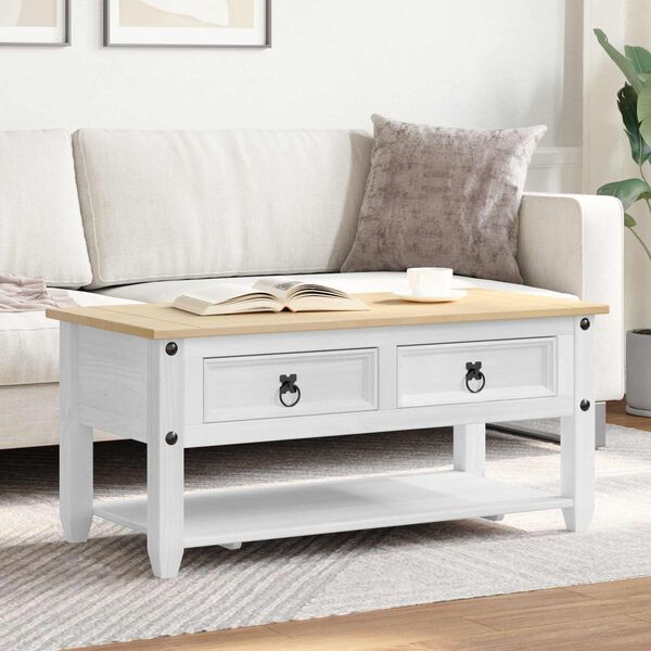vidaXL Coffee Table with Drawer White 100 x 48 x 45 cm Solid Pine Wood