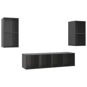 vidaXL Wall-mounted TV Cabinets 4 pcs High Gloss Grey Engineered Wood