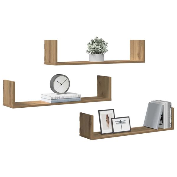 vidaXL Wall Shelves 3 pcs Artisian Oak 80x18x18 cm Engineered Wood