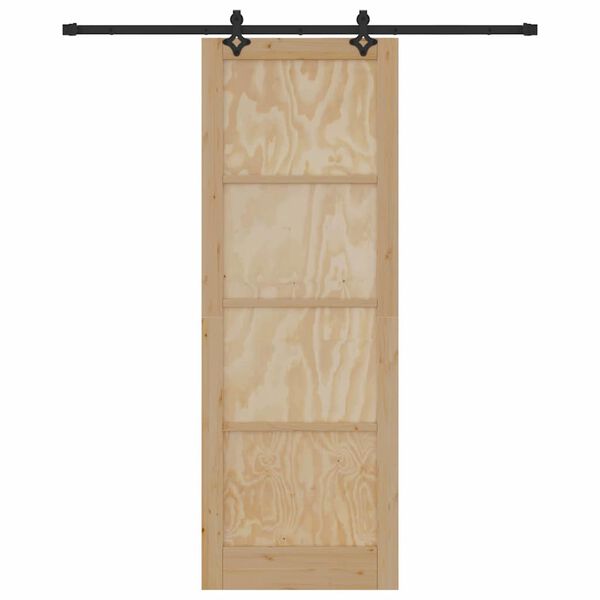 vidaXL Sliding Door Natural and Black 83 x 232 cm Solid Pine Wood