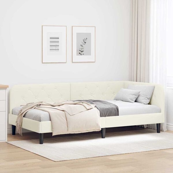 vidaXL Corner Bed Frame with Headboard Cream 100 x 200 cm Velvet