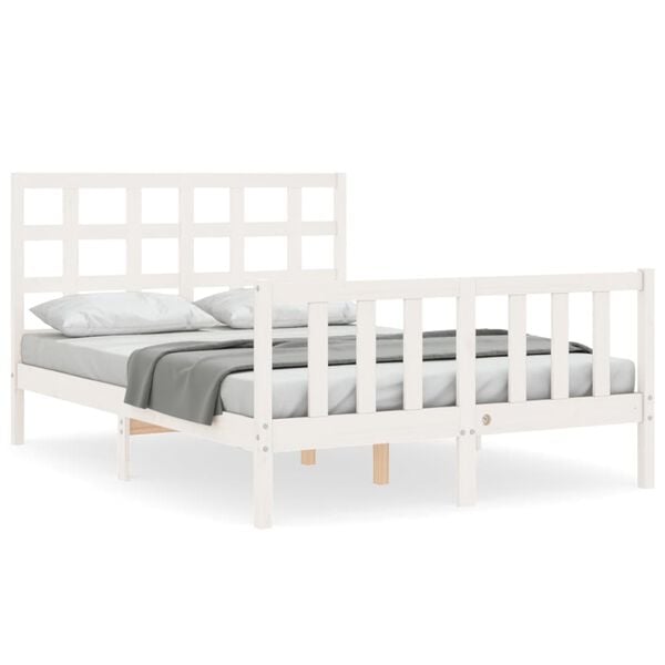 vidaXL Bed Frame without Mattress White Double Solid Wood Pine