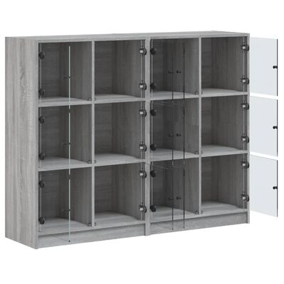 vidaXL Bookcase with Doors Grey Sonoma 136x37x109 cm Engineered Wood