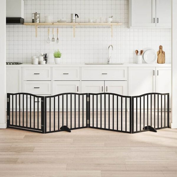 vidaXL Dog Gate with Door Foldable 4 Panels Black 320 cm Poplar Wood