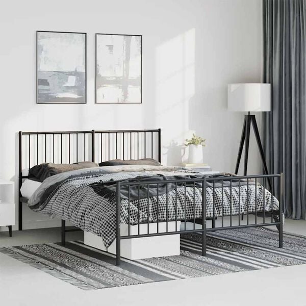 vidaXL Metal Bed Frame without Mattress with Footboard Black 135x190cm