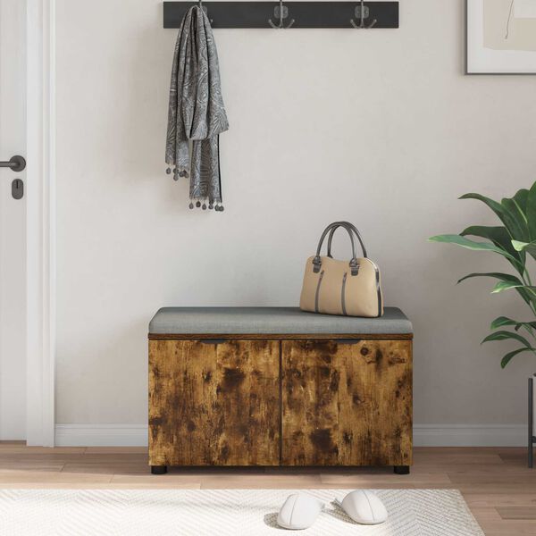 vidaXL Hall Bench with Cushion with Storage Smoked Oak 80 x 46 x 46 cm