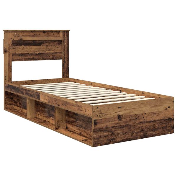 vidaXL Bed Frame with Headboard Old Wood 90 x 190 cm Solid Pine Wood