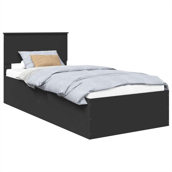 vidaXL Bed Frame with Headboard Black 100 x 200 cm Engineered Wood