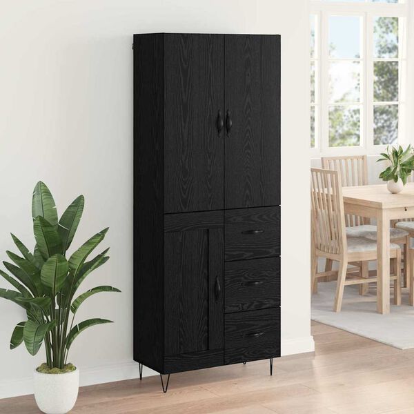 vidaXL Highboard with Drawer 2 pcs Black Oak Engineered Wood and Glass