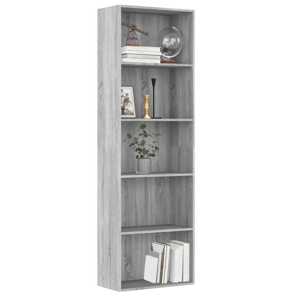 vidaXL 5-Tier Book Cabinet Grey Sonoma 60x30x189 cm Engineered Wood