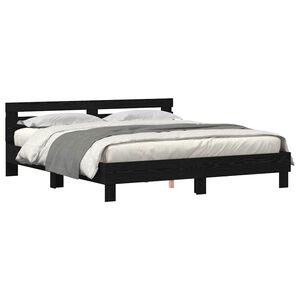 vidaXL Bed Frame with LED Black Oak 200 x 200 cm Engineered Wood