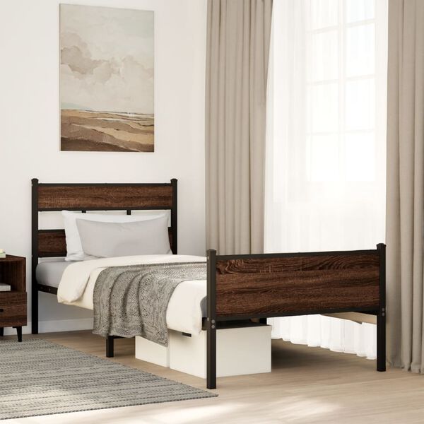 vidaXL Bed Frame without Mattress Brown Oak 90x200 cm Engineered Wood